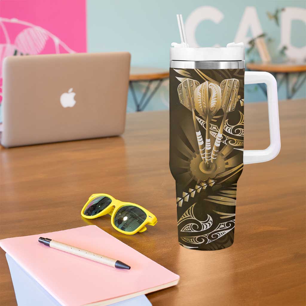 All Gold New Zealand Darts Tumbler With Handle Aoteroa Fern Maori Galaxy Style