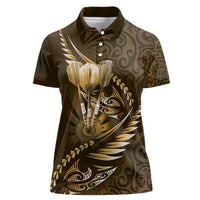 Personalised All Gold New Zealand Darts Women Polo Shirt Aoteroa Fern Maori Galaxy Style