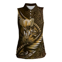 Personalised All Gold New Zealand Darts Women Sleeveless Polo Shirt Aoteroa Fern Maori Galaxy Style