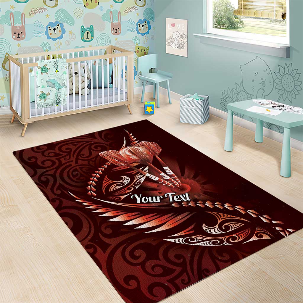 Personalised All Red New Zealand Darts Area Rug Aoteroa Fern Maori Galaxy Style