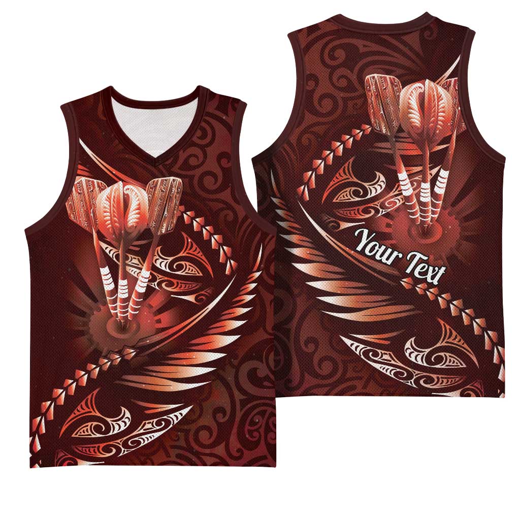 Personalised All Red New Zealand Darts Basketball Jersey Aoteroa Fern Maori Galaxy Style - Polynesian Pride