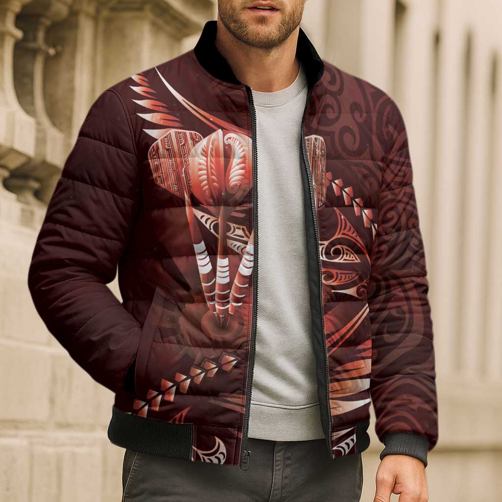 Personalised All Red New Zealand Darts Bomber Puffer Jacket Aoteroa Fern Maori Galaxy Style - Polynesian Pride
