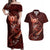 Personalised All Red New Zealand Darts Couples Matching Off Shoulder Maxi Dress and Hawaiian Shirt Aoteroa Fern Maori Galaxy Style