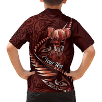 Personalised All Red New Zealand Darts Family Matching Off The Shoulder Long Sleeve Dress and Hawaiian Shirt Aoteroa Fern Maori Galaxy Style