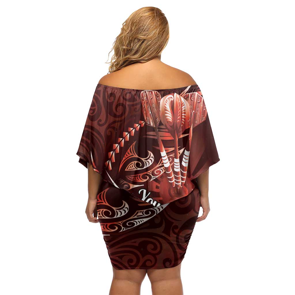 Personalised All Red New Zealand Darts Family Matching Off Shoulder Short Dress and Hawaiian Shirt Aoteroa Fern Maori Galaxy Style