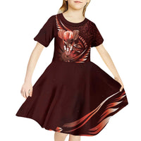 Personalised All Red New Zealand Darts Kid Short Sleeve Dress Aoteroa Fern Maori Galaxy Style