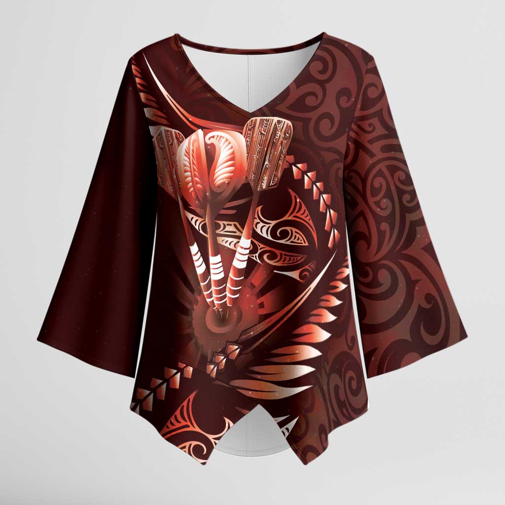 Personalised All Red New Zealand Darts Kimono Sleeve Blouse Aoteroa Fern Maori Galaxy Style - Polynesian Pride