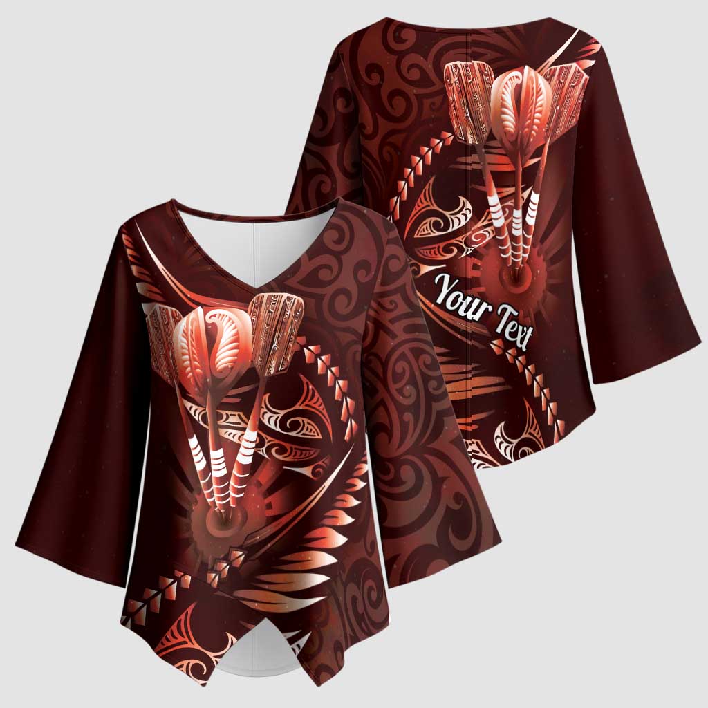 Personalised All Red New Zealand Darts Kimono Sleeve Blouse Aoteroa Fern Maori Galaxy Style - Polynesian Pride