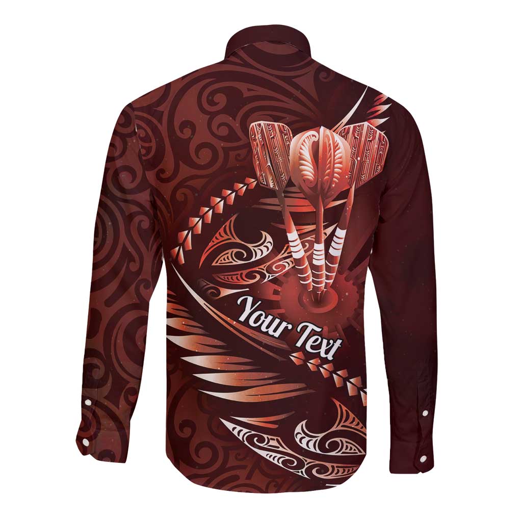 Personalised All Red New Zealand Darts Long Sleeve Button Shirt Aoteroa Fern Maori Galaxy Style