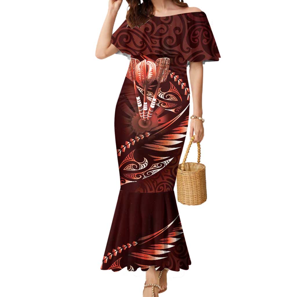 Personalised All Red New Zealand Darts Mermaid Dress Aoteroa Fern Maori Galaxy Style