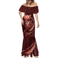 Personalised All Red New Zealand Darts Mermaid Dress Aoteroa Fern Maori Galaxy Style