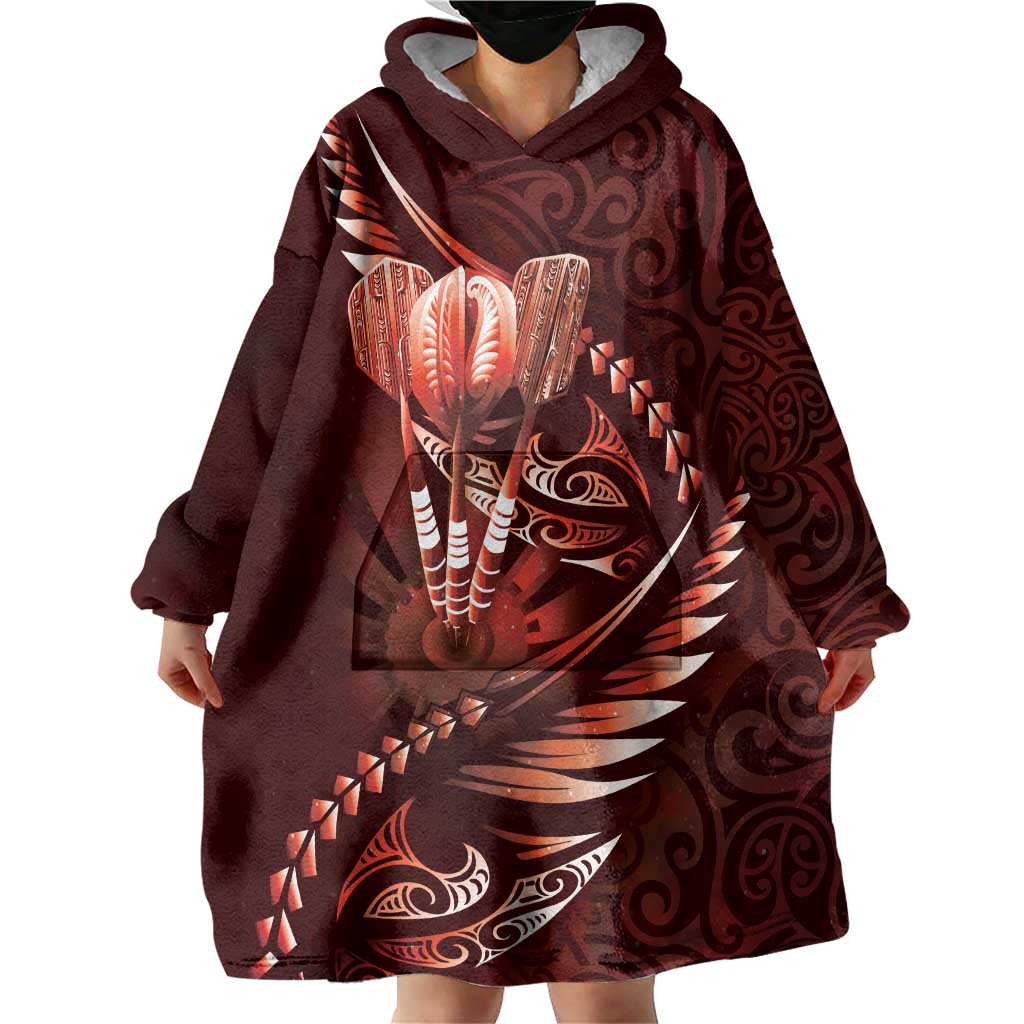 Personalised All Red New Zealand Darts Wearable Blanket Hoodie Aoteroa Fern Maori Galaxy Style