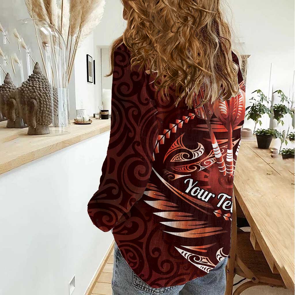 Personalised All Red New Zealand Darts Women Casual Shirt Aoteroa Fern Maori Galaxy Style