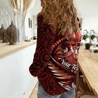Personalised All Red New Zealand Darts Women Casual Shirt Aoteroa Fern Maori Galaxy Style