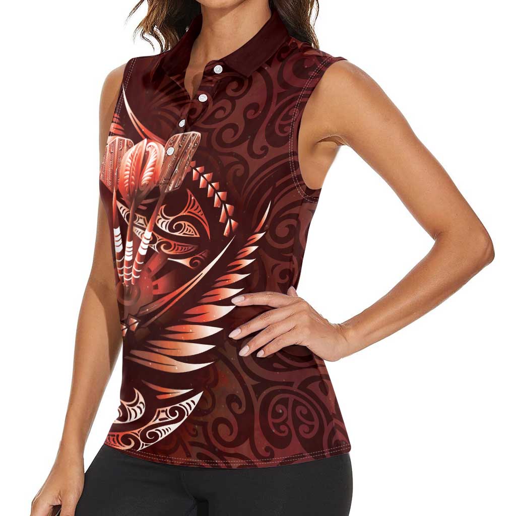Personalised All Red New Zealand Darts Women Sleeveless Polo Shirt Aoteroa Fern Maori Galaxy Style