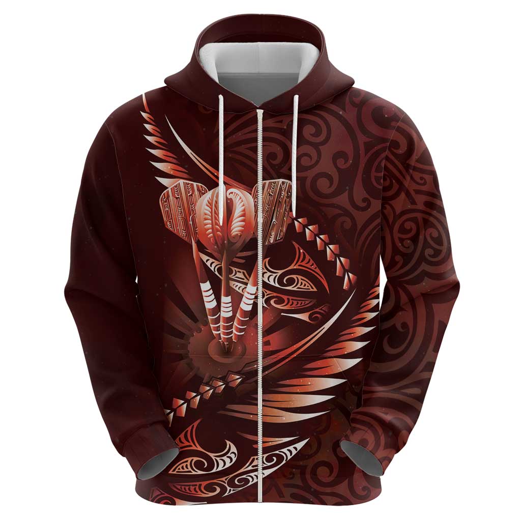 Personalised All Red New Zealand Darts Zip Hoodie Aoteroa Fern Maori Galaxy Style