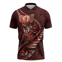 Personalised All Red New Zealand Darts Zipper Polo Shirt Aoteroa Fern Maori Galaxy Style - Polynesian Pride