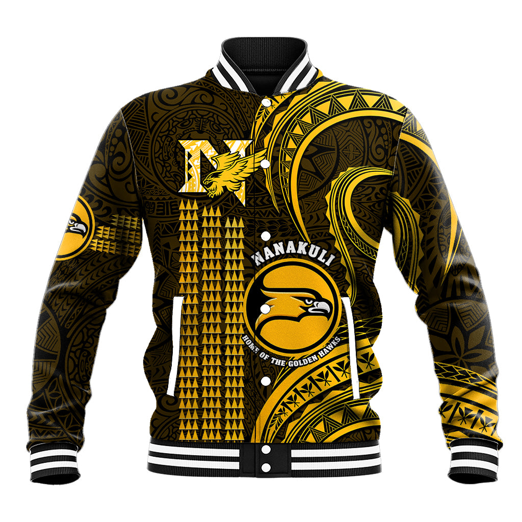Hawaii Nanakuli High And Intermediate School Baseball Jacket Polynesian Kakau Pattern LT14 Unisex Gold - Polynesian Pride