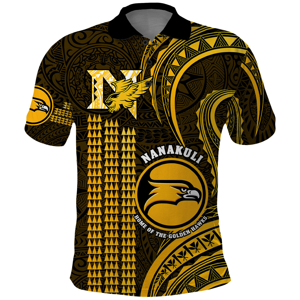 Hawaii Nanakuli High and Intermediate School Polo Shirt Polynesian Kakau Pattern LT14 Gold - Polynesian Pride