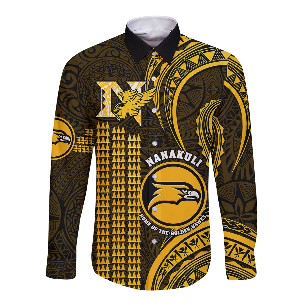 Personalised Hawaii Nanakuli High And Intermediate School Long Sleeve Button Shirt Polynesian Kakau Pattern LT14 Unisex Gold - Polynesian Pride