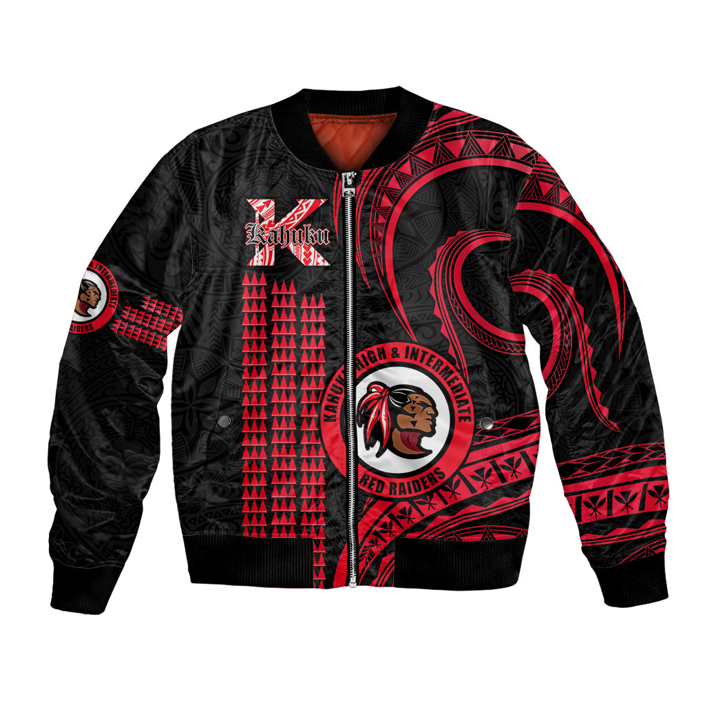 Hawaii Kahuku High And Intermediate School Bomber Jacket Red Raiders Kakau Pattern LT14 Unisex Red - Polynesian Pride