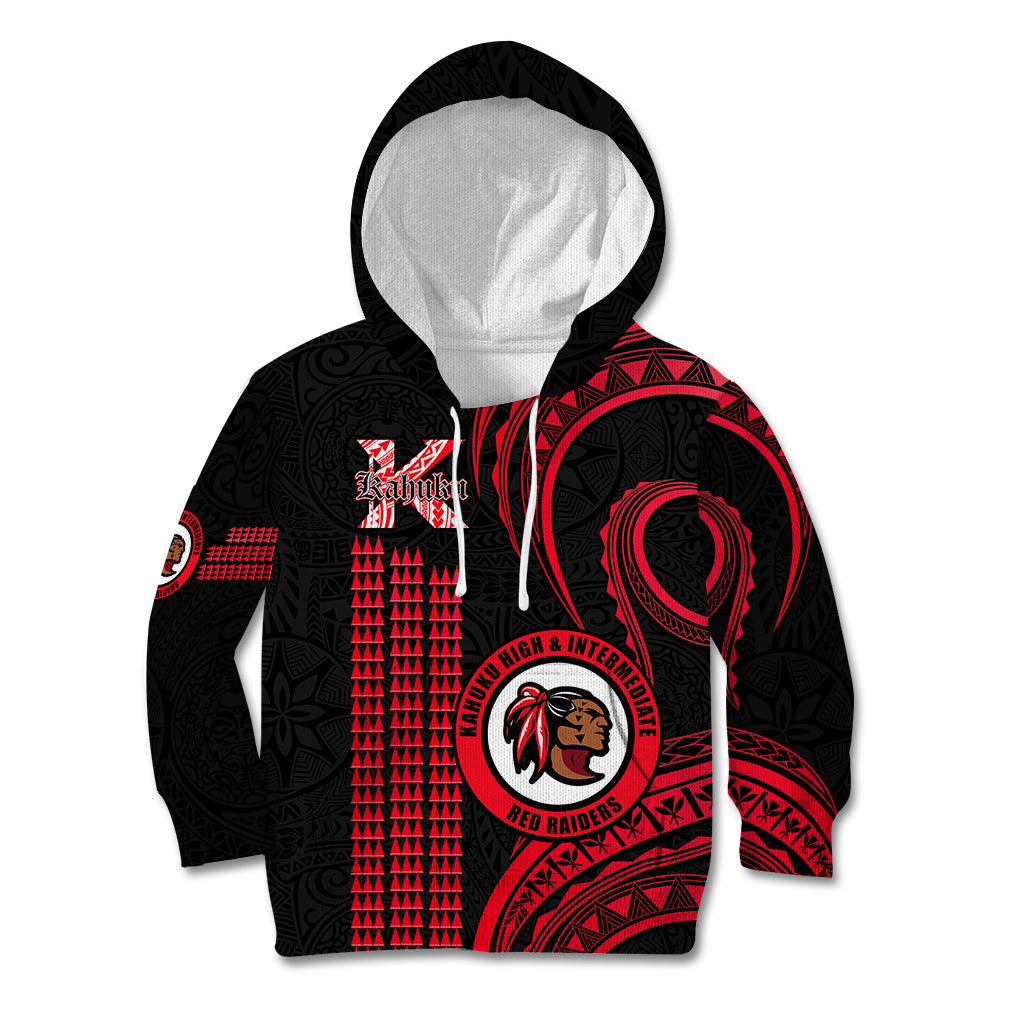 Hawaii Kahuku High And Intermediate School Kid Hoodie Red Raiders Kakau Pattern LT14 Red - Polynesian Pride