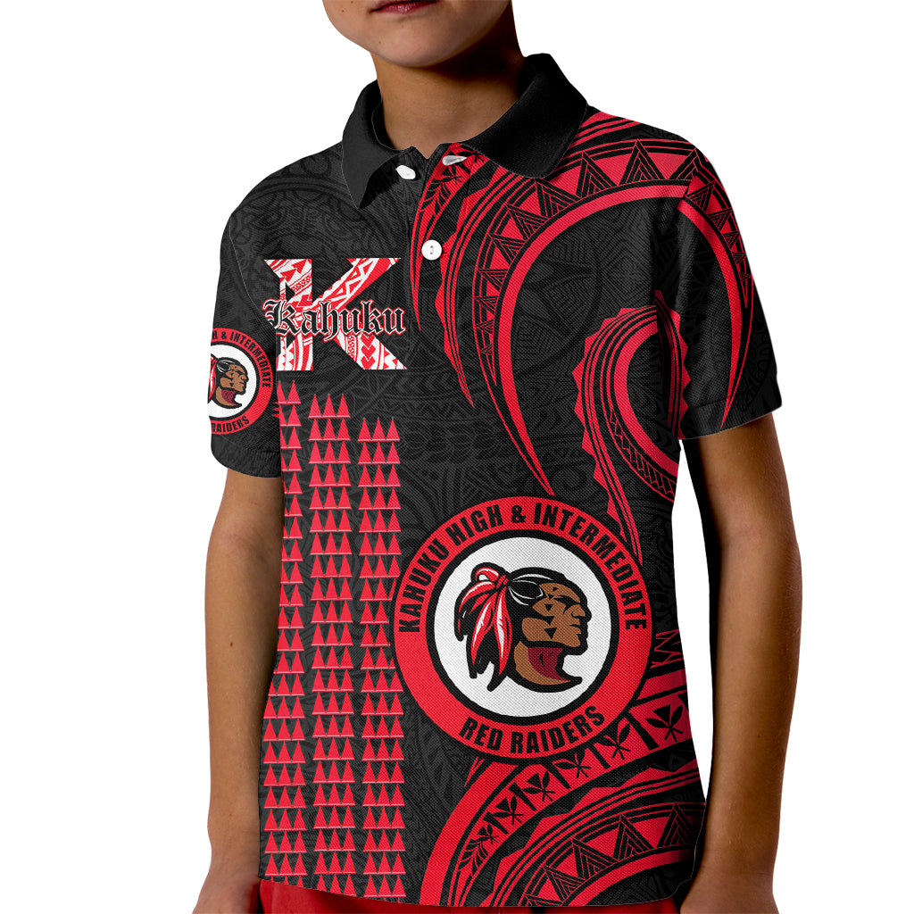 Hawaii Kahuku High And Intermediate School Kid Polo Shirt Red Raiders Kakau Pattern LT14 Kid Red - Polynesian Pride