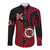 Hawaii Kahuku High And Intermediate School Long Sleeve Button Shirt Red Raiders Kakau Pattern LT14 Unisex Red - Polynesian Pride