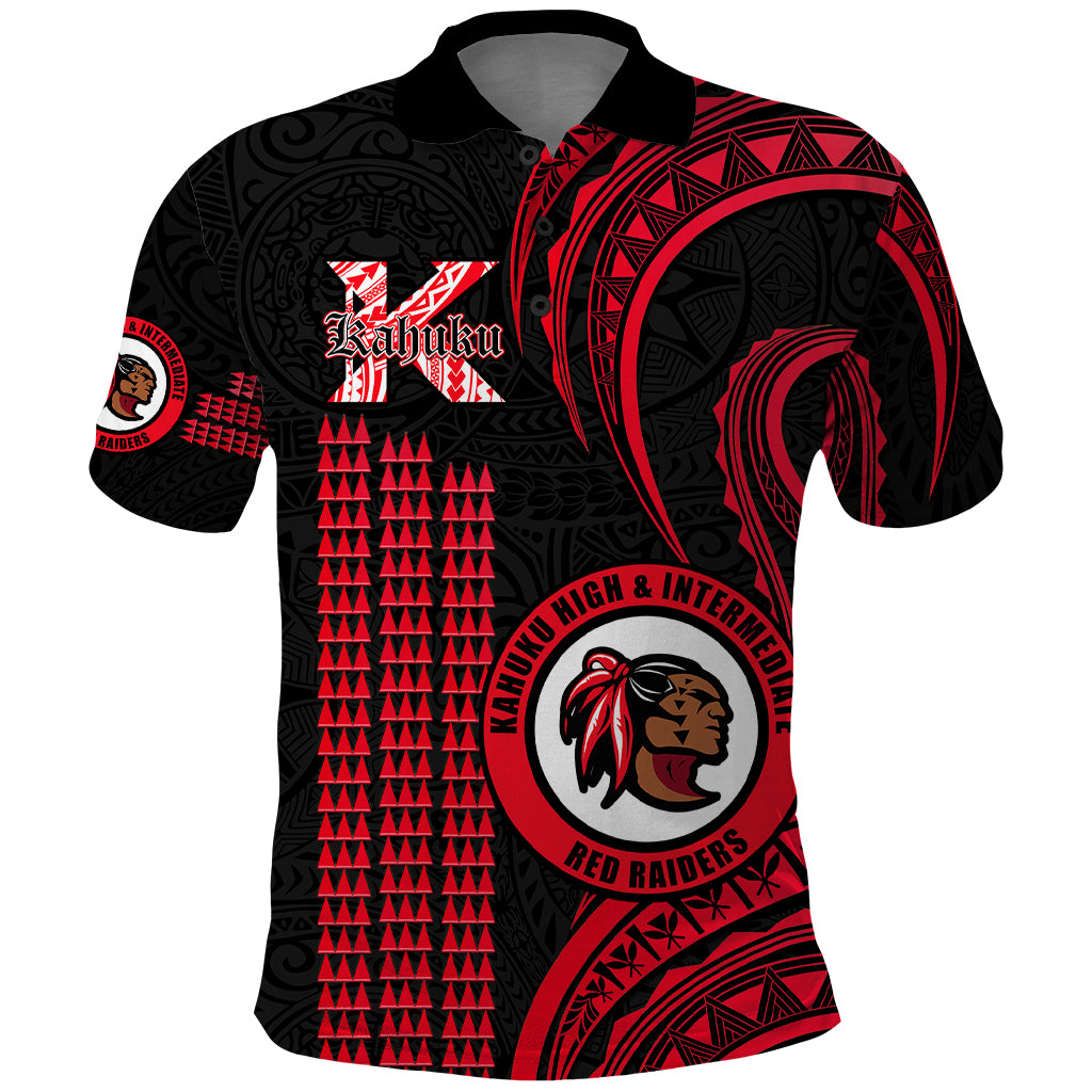 Hawaii Kahuku High and Intermediate School Polo Shirt Red Raiders Kakau Pattern LT14 Red - Polynesian Pride