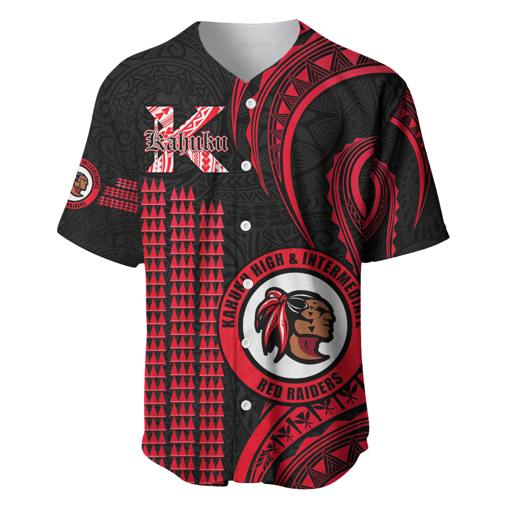 Personalised Hawaii Kahuku High And Intermediate School Baseball Jersey Red Raiders Kakau Pattern LT14 Red - Polynesian Pride