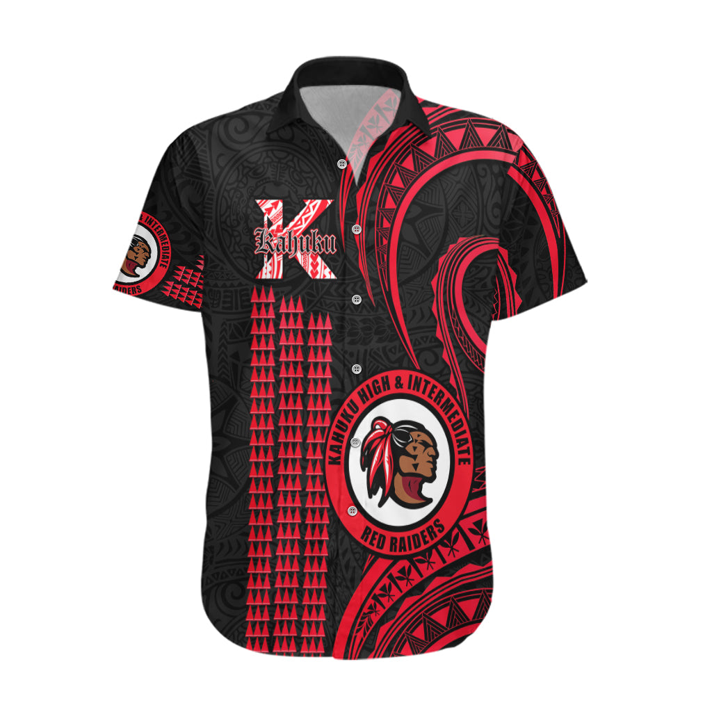 Personalised Hawaii Kahuku High And Intermediate School Hawaiian Shirt Red Raiders Kakau Pattern LT14 Red - Polynesian Pride