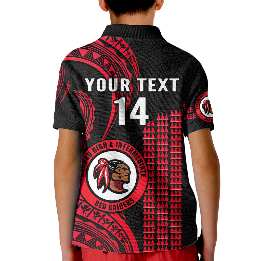 Personalised Hawaii Kahuku High And Intermediate School Kid Polo Shirt Red Raiders Kakau Pattern LT14 - Polynesian Pride