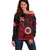 Personalised Hawaii Kahuku High And Intermediate School Off Shoulder Sweater Red Raiders Kakau Pattern LT14 Women Red - Polynesian Pride