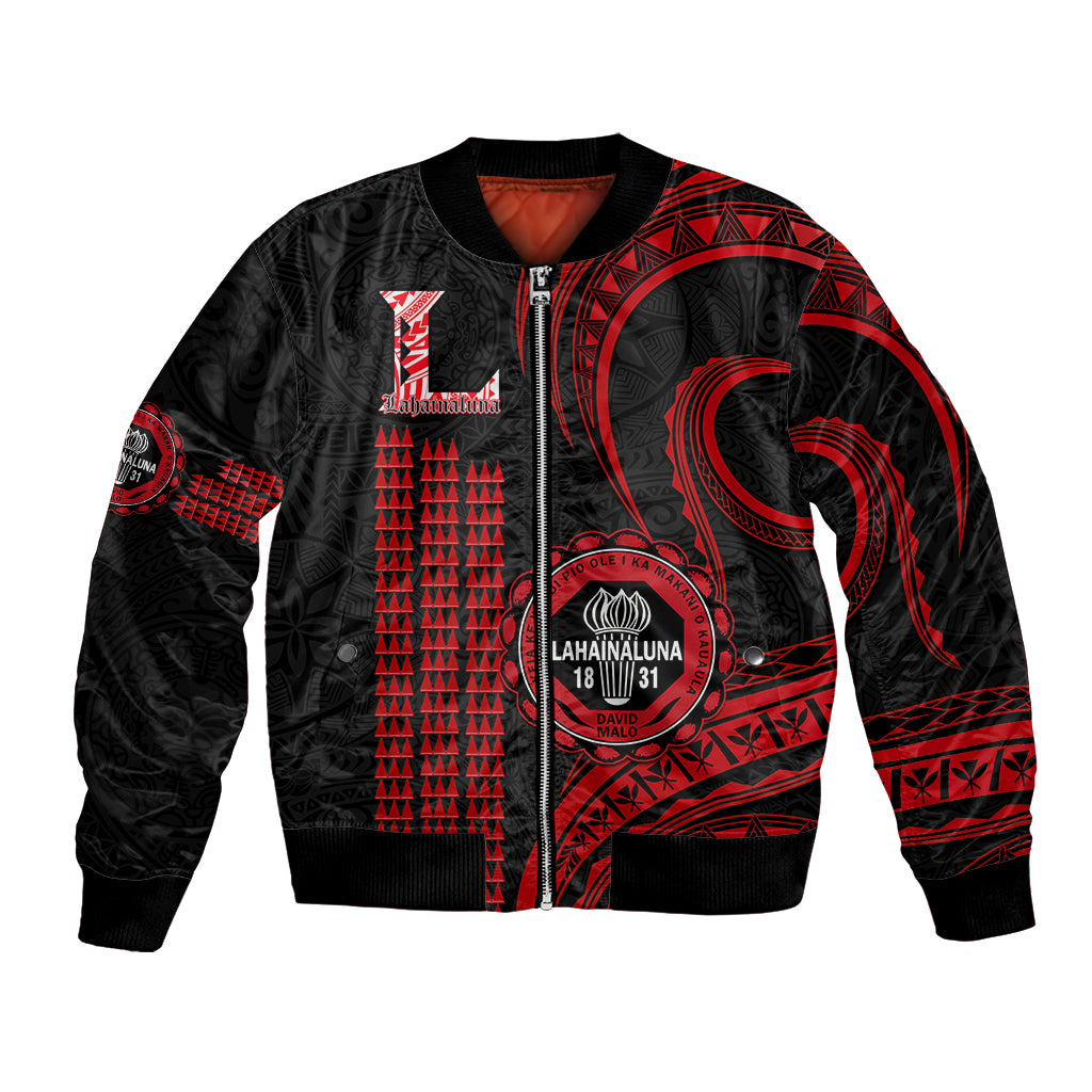 Hawaii Lahainaluna High School Bomber Jacket Polynesian Kakau Pattern LT14 Unisex Red - Polynesian Pride