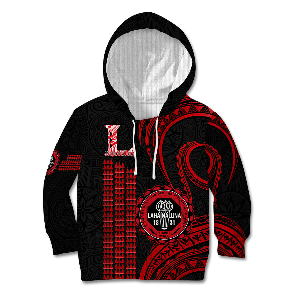 Hawaii Lahainaluna High School Kid Hoodie Polynesian Kakau Pattern LT14 Red - Polynesian Pride