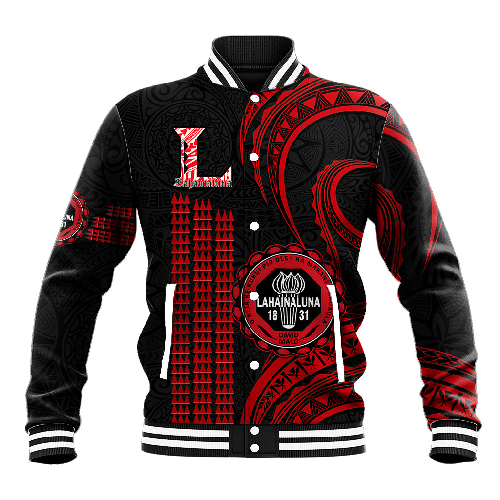 Personalised Hawaii Lahainaluna High School Baseball Jacket Polynesian Kakau Pattern LT14 Unisex Red - Polynesian Pride