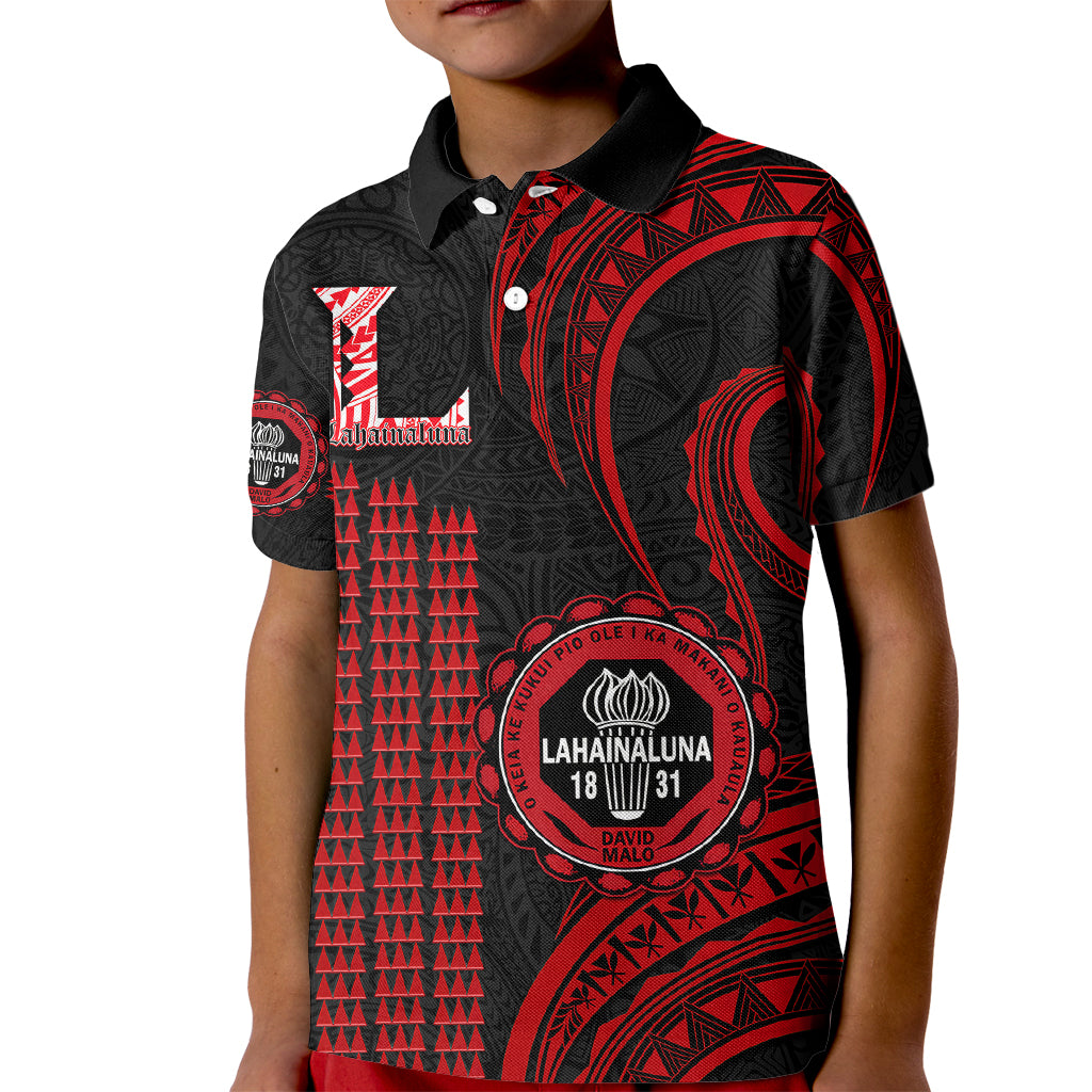 Personalised Hawaii Lahainaluna High School Kid Polo Shirt Polynesian Kakau Pattern LT14 Kid Red - Polynesian Pride