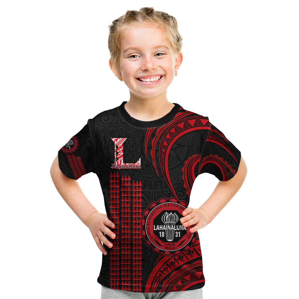 Personalised Hawaii Lahainaluna High School Kid T Shirt Polynesian Kakau Pattern LT14 Red - Polynesian Pride