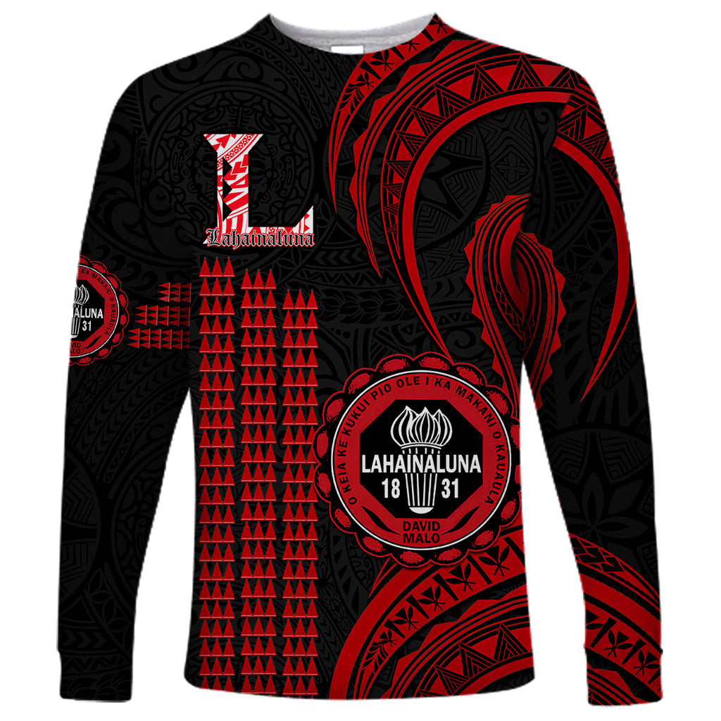 Personalised Hawaii Lahainaluna High School Long Sleeve Shirt Polynesian Kakau Pattern LT14 Unisex Red - Polynesian Pride