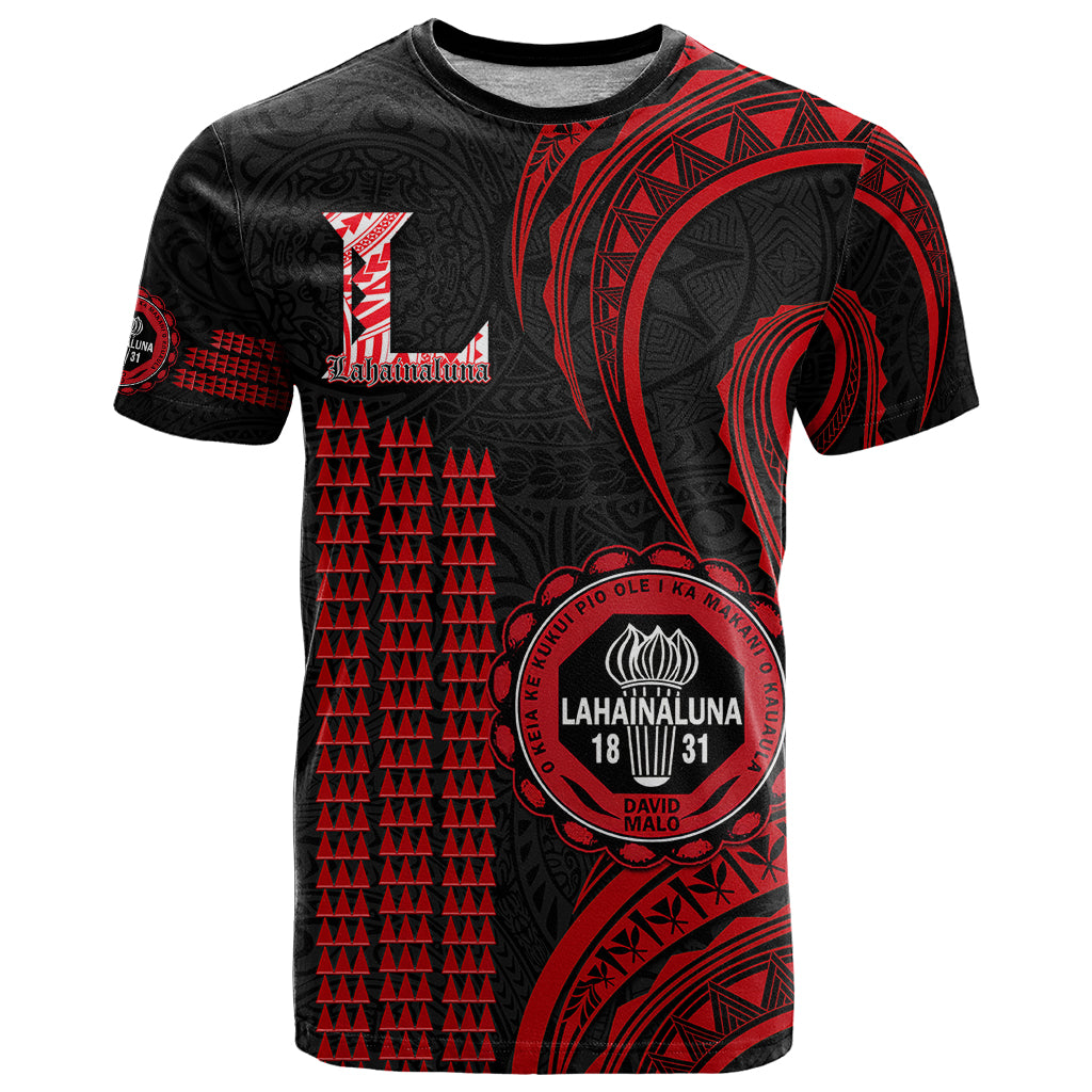 Custom Hawaii Lahainaluna High School T Shirt Polynesian Kakau Pattern LT14 Red - Polynesian Pride