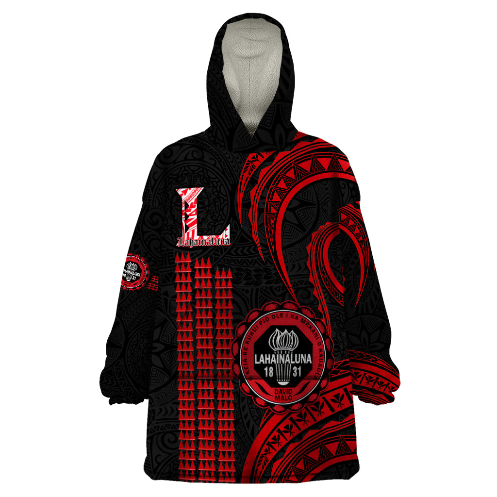Personalised Hawaii Lahainaluna High School Wearable Blanket Hoodie Polynesian Kakau Pattern LT14 One Size Red - Polynesian Pride