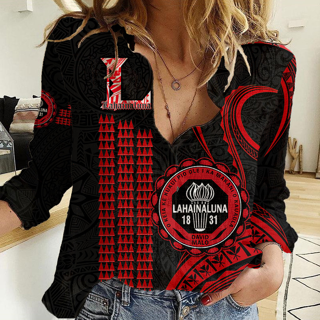 Personalised Hawaii Lahainaluna High School Women Casual Shirt Polynesian Kakau Pattern LT14 Female Red - Polynesian Pride