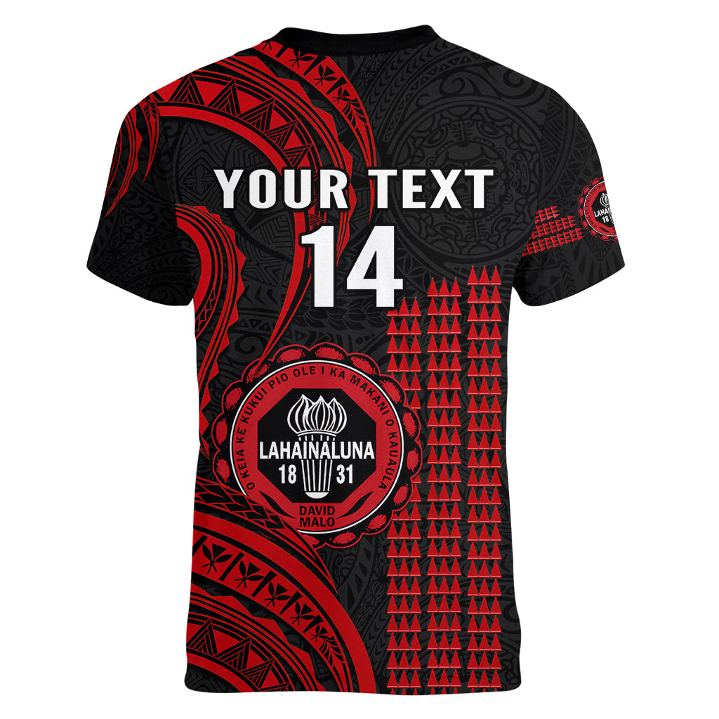 Personalised Hawaii Lahainaluna High School Women V Neck T Shirt Polynesian Kakau Pattern LT14 - Polynesian Pride