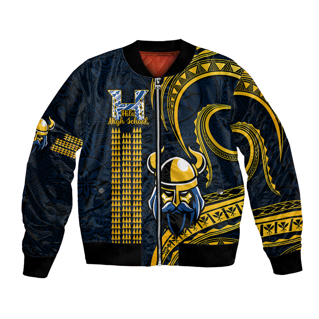 Hawaii Hilo High School Bomber Jacket Vikings Polynesian Kakau Pattern LT14 Unisex Gold - Polynesian Pride