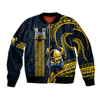 Hawaii Hilo High School Sleeve Zip Bomber Jacket Vikings Polynesian Kakau Pattern LT14 Unisex Gold - Polynesian Pride