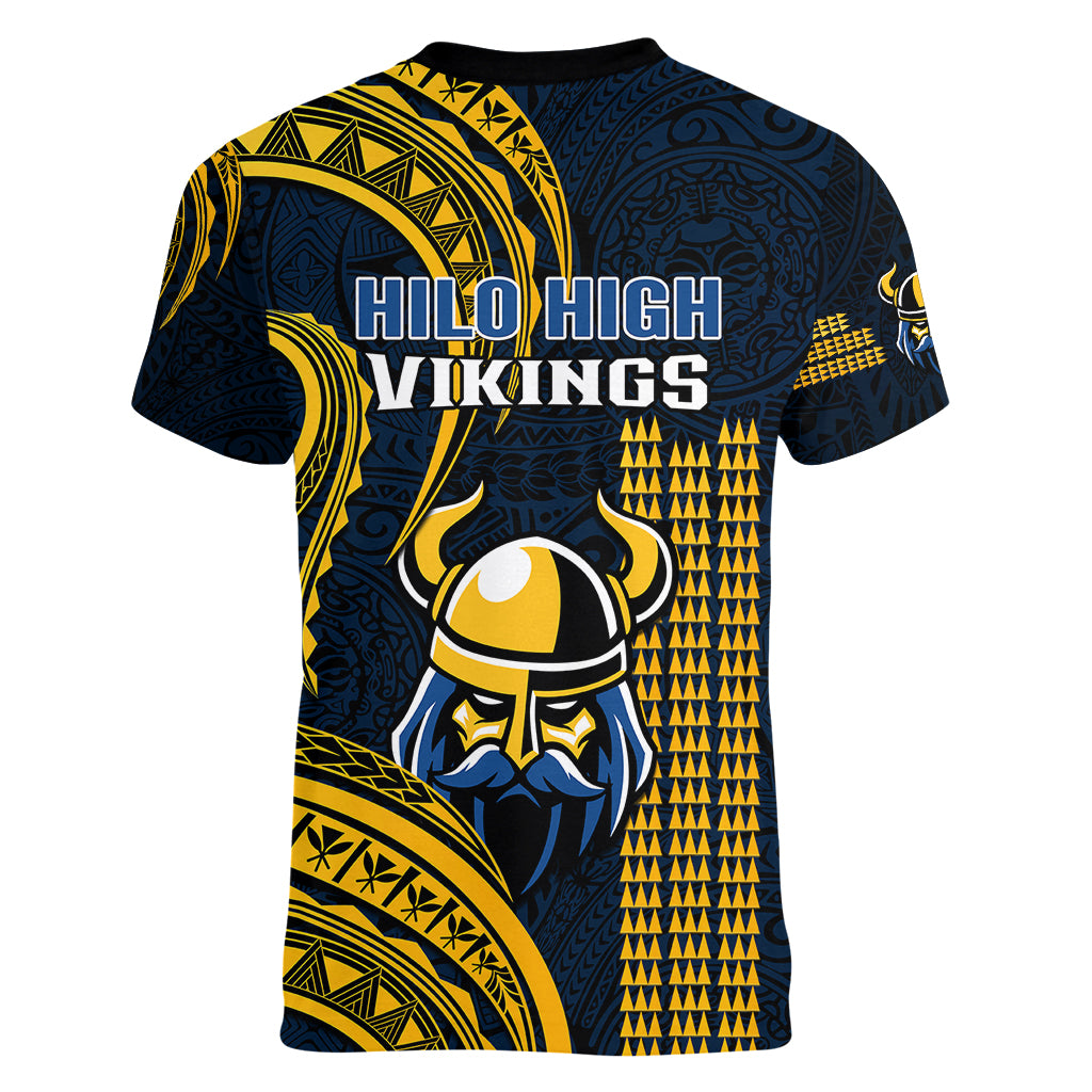 Hawaii Hilo High School Women V Neck T Shirt Vikings Polynesian Kakau Pattern LT14 - Polynesian Pride