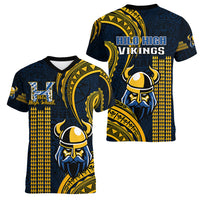 Hawaii Hilo High School Women V Neck T Shirt Vikings Polynesian Kakau Pattern LT14 - Polynesian Pride