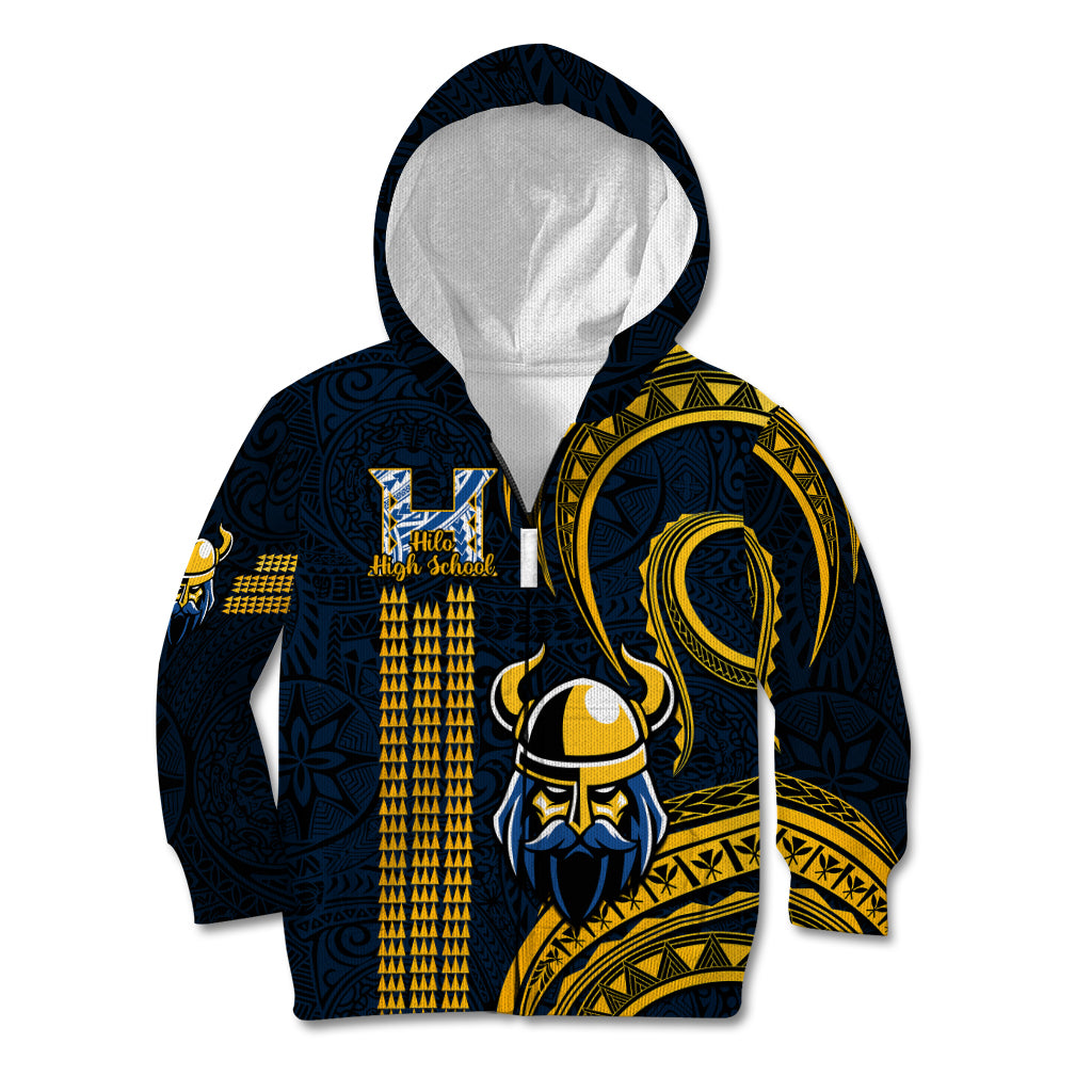Personalised Hawaii Hilo High School Kid Hoodie Vikings Polynesian Kakau Pattern LT14 Zip Hoodie Gold - Polynesian Pride