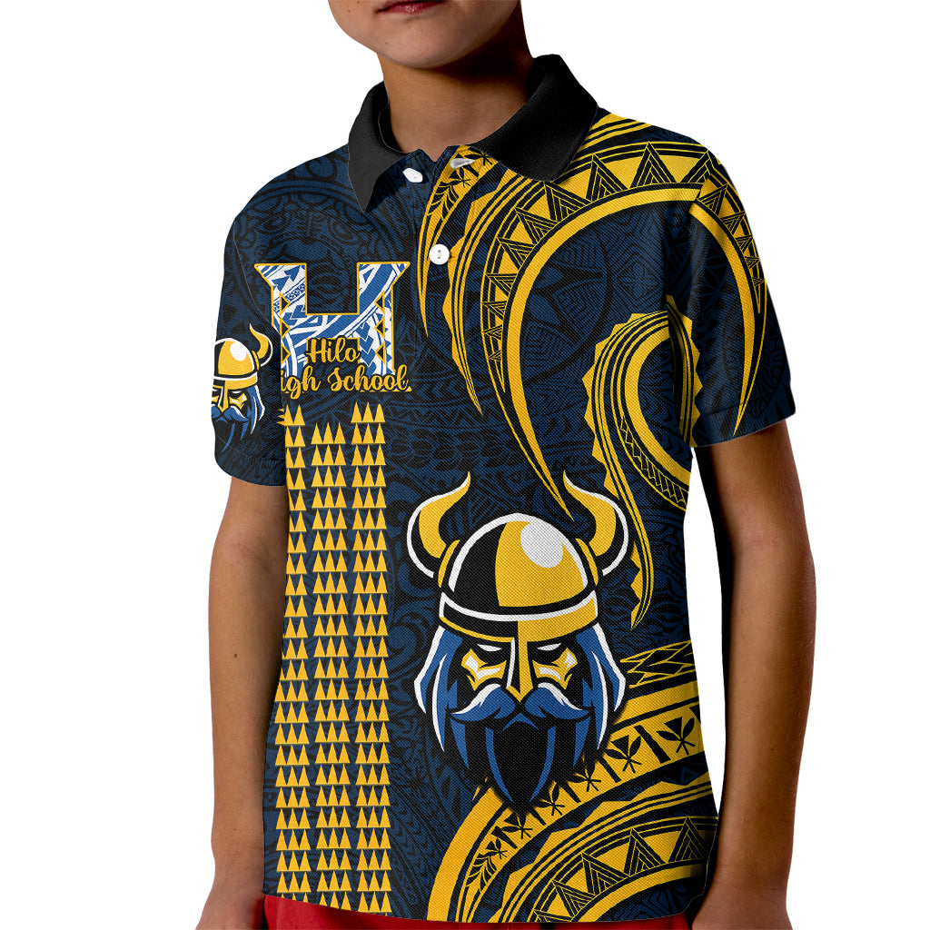 Personalised Hawaii Hilo High School Kid Polo Shirt Vikings Polynesian Kakau Pattern LT14 Kid Gold - Polynesian Pride