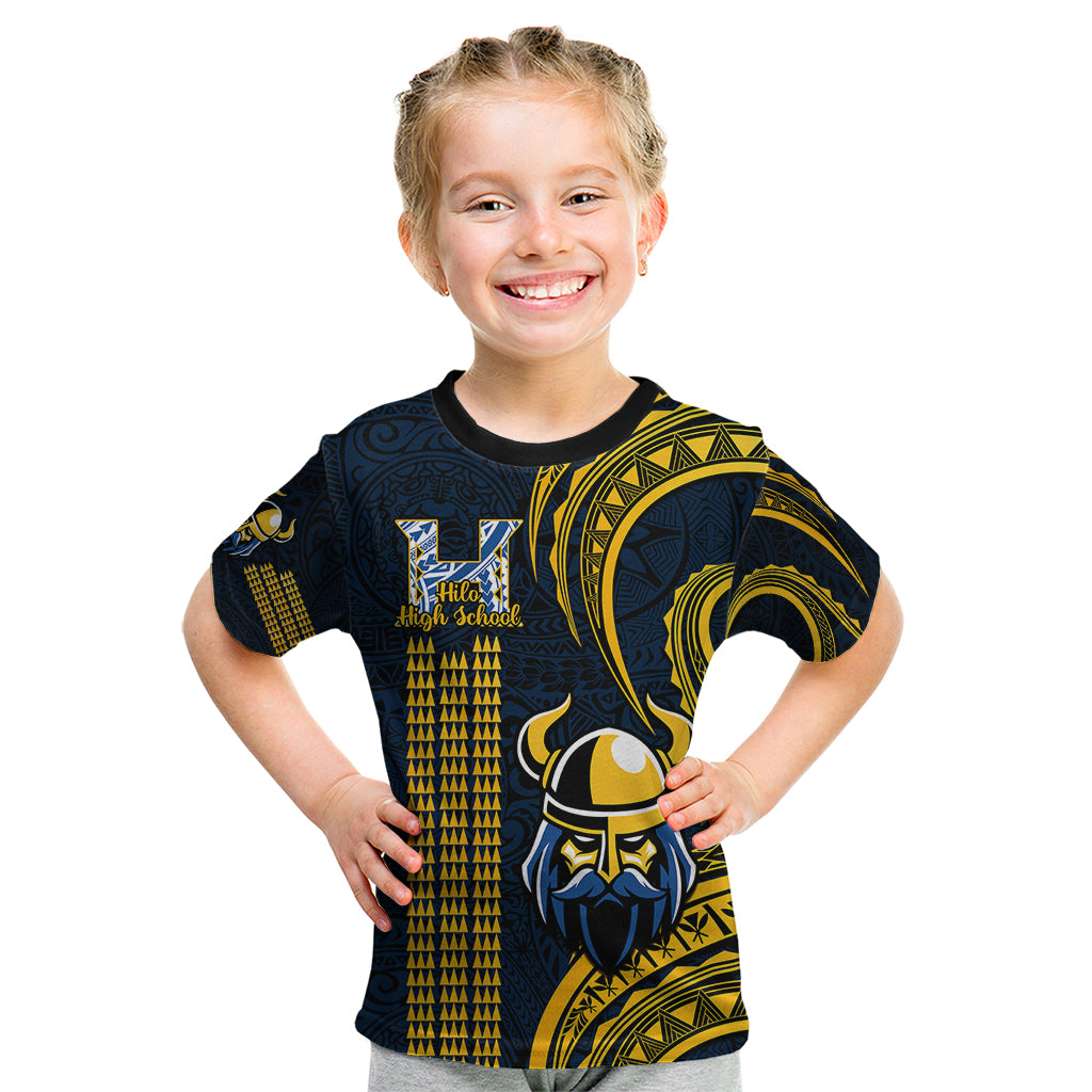 Personalised Hawaii Hilo High School Kid T Shirt Vikings Polynesian Kakau Pattern LT14 Gold - Polynesian Pride